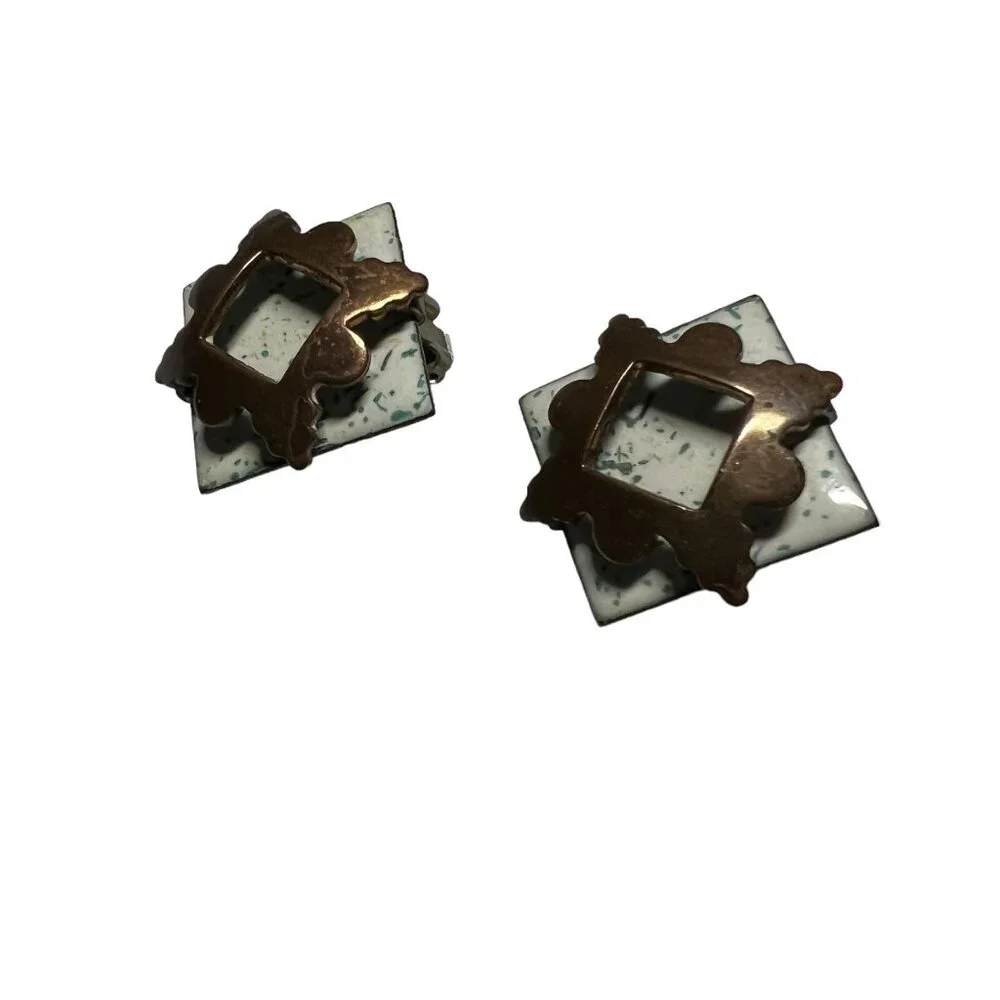Vintage Matisse Earrings Mixed Media Copper Enamel‎ Modernist Clip On
